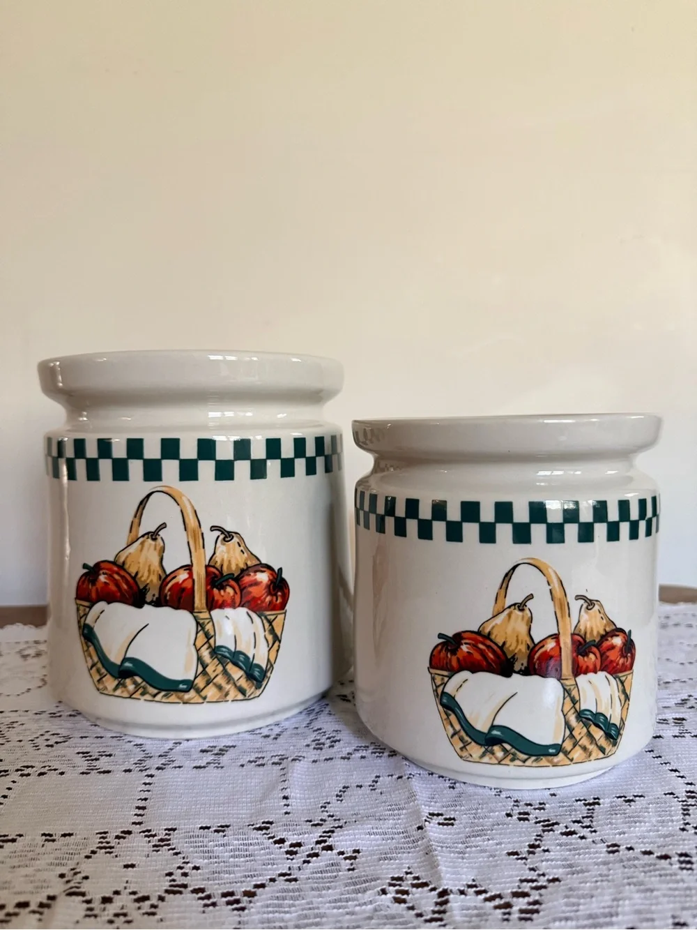 Vintage Gibson Housewares Ceramic Harvest Basket Canisters - Set of 2